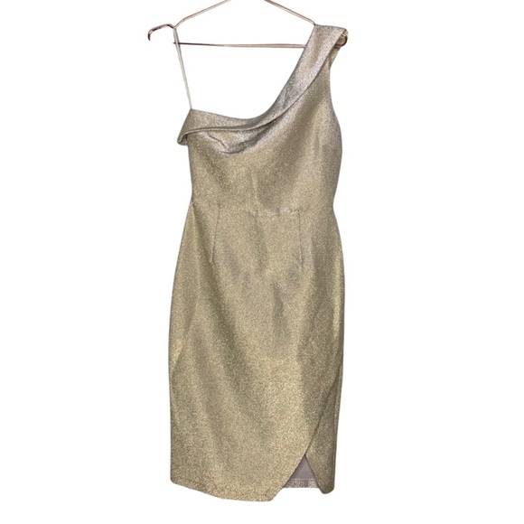 Topshop Gold Sparkle Tinsel One Shoulder Dress - Picture 2 of 5